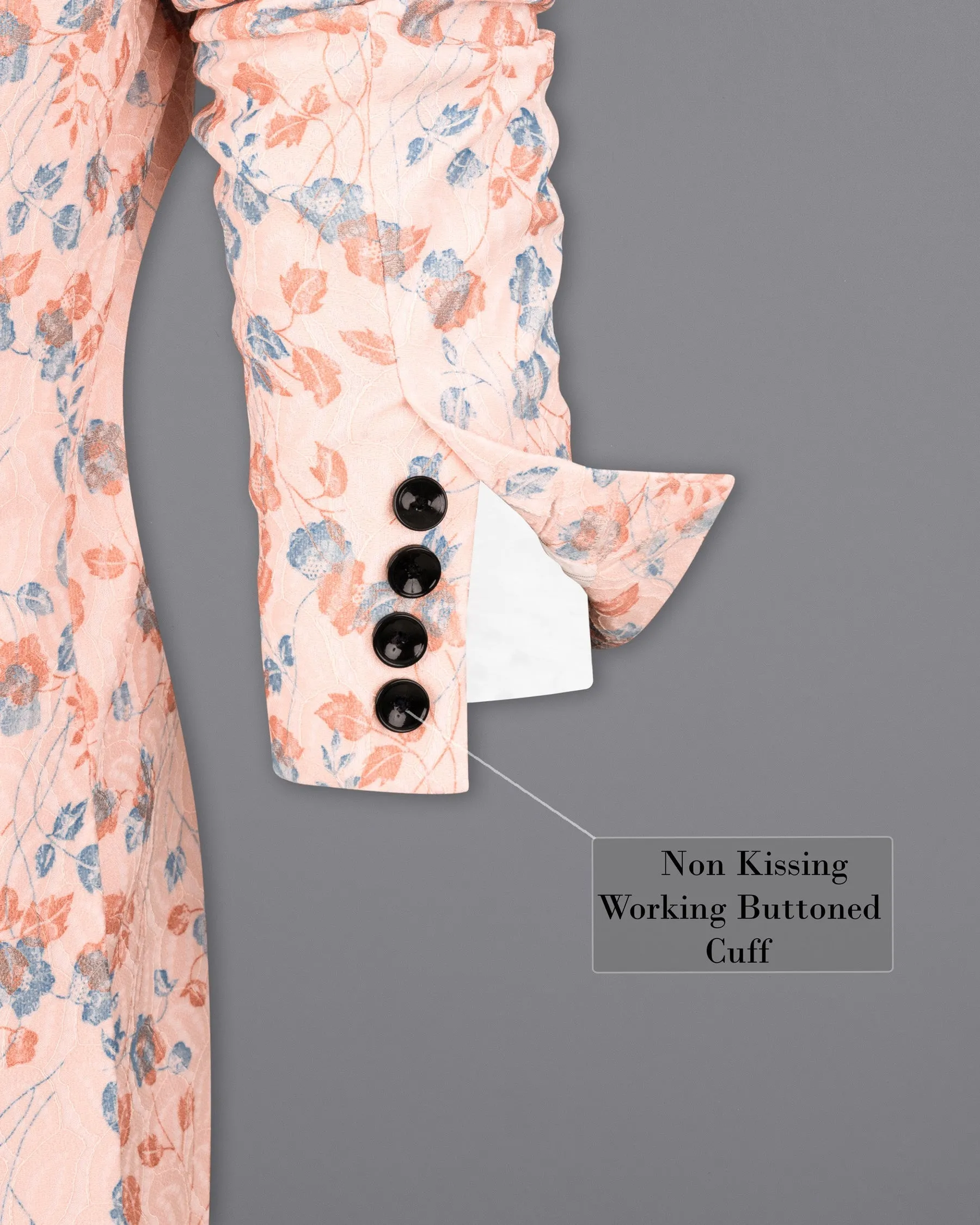 Mandys Pink Floral Textured Designer Tuxedo Blazer