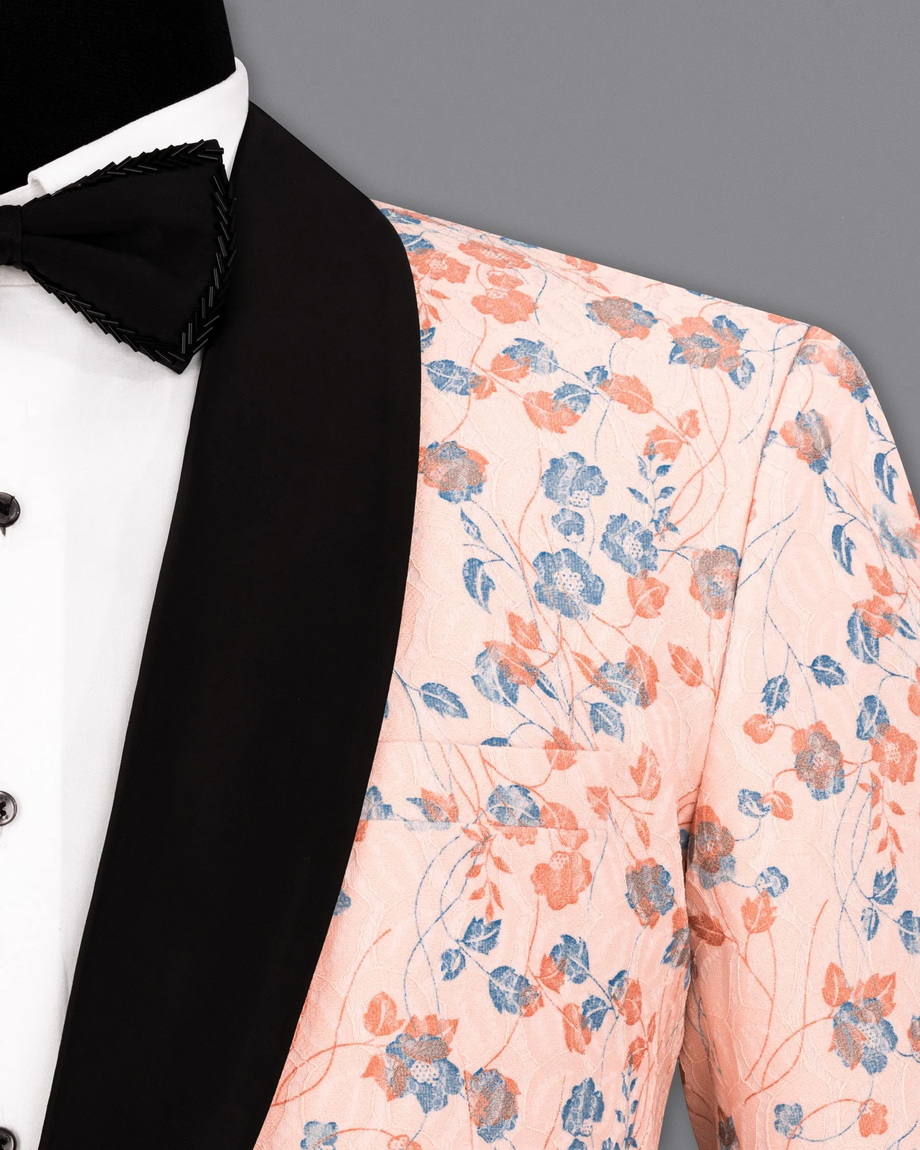 Mandys Pink Floral Textured Designer Tuxedo Blazer