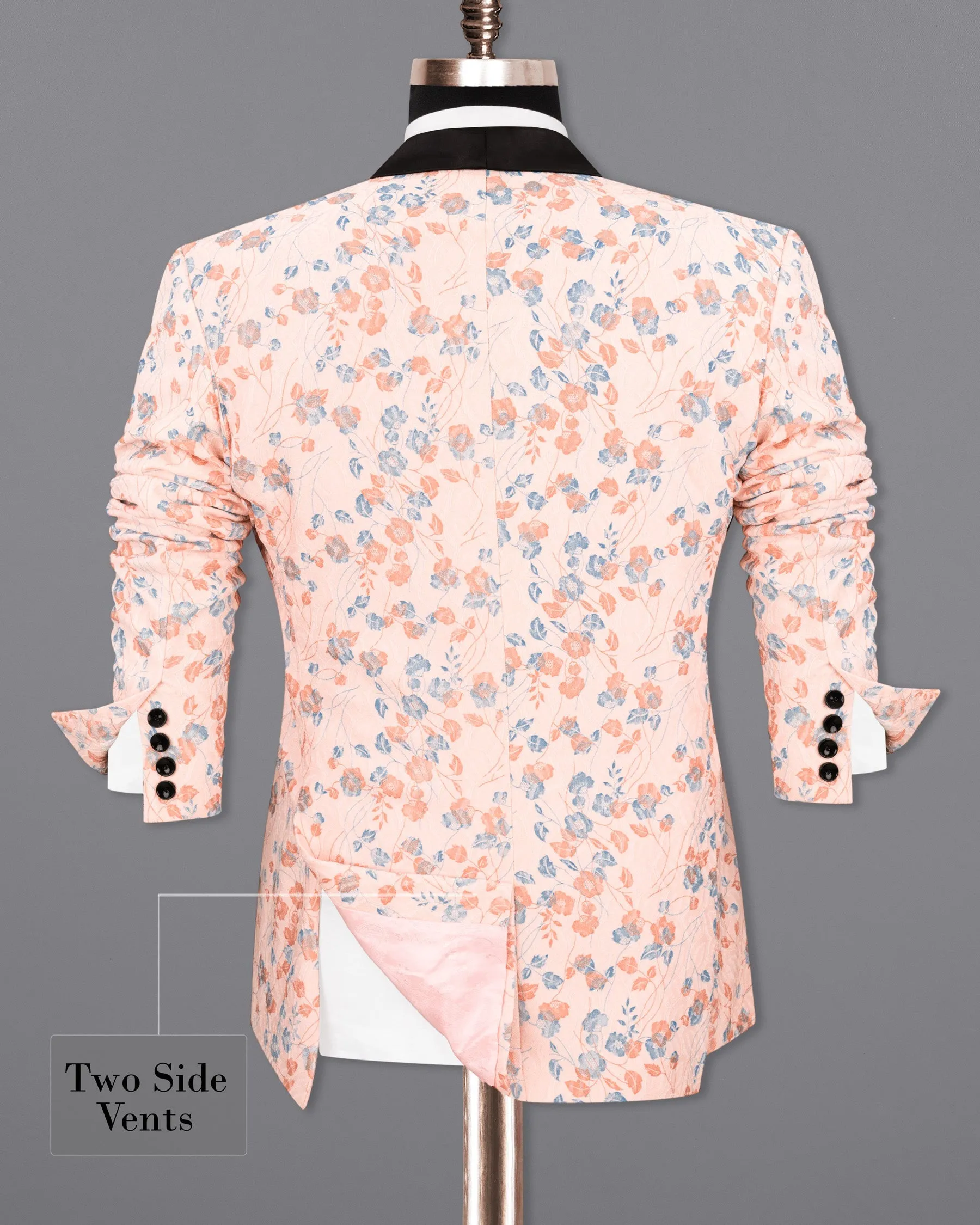 Mandys Pink Floral Textured Designer Tuxedo Blazer