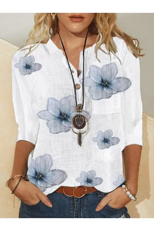 Maria - V-neck half-sleeve floral blouse
