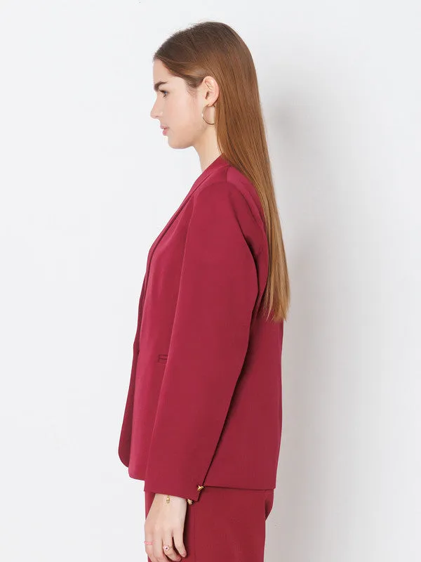 Maroon Solid Fitted Blazer