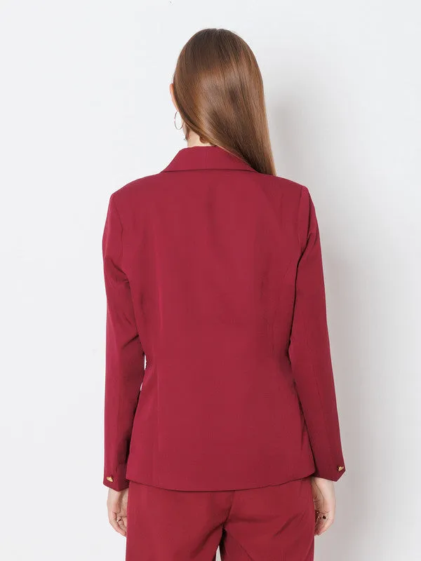 Maroon Solid Fitted Blazer