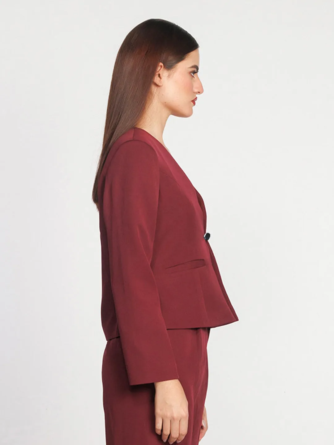 Maroon Solid Fitted Blazer
