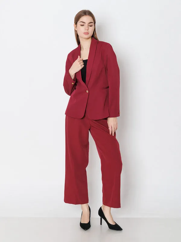 Maroon Solid Fitted Blazer