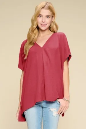 Marsala Meet In The Middle V Neck Dolman