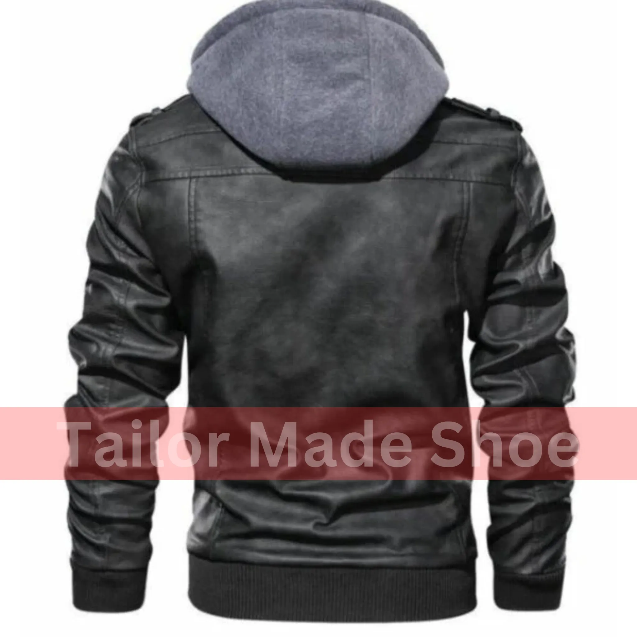 Men Black Leather Bomber Style Leather Jacket With Hoodie, Baseball Jackets