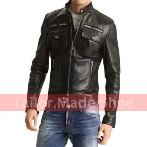 Men's Biker Leather Jacket, Slim Fit Leather Jacket Men's, Men Fashion Jacket