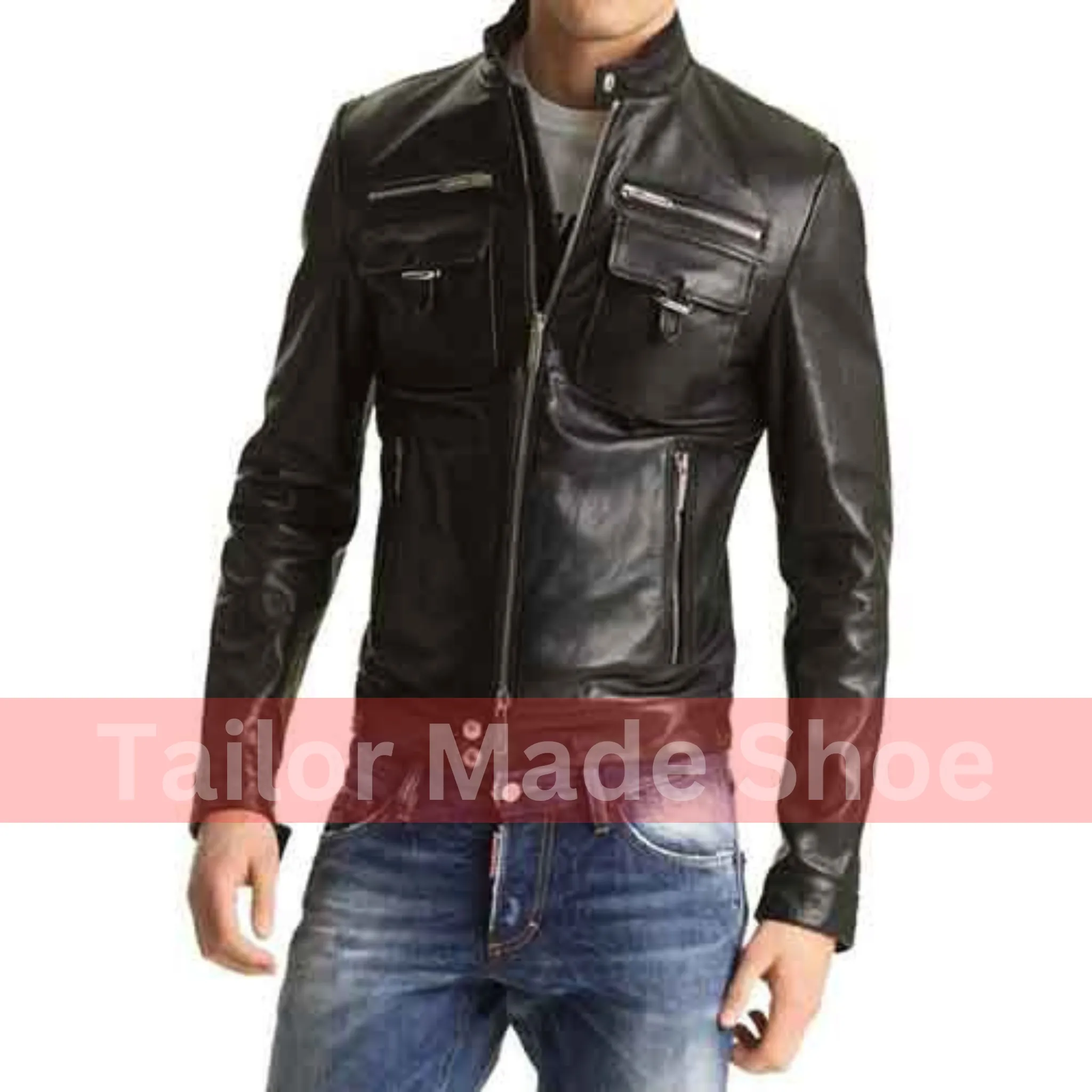 Men's Biker Leather Jacket, Slim Fit Leather Jacket Men's, Men Fashion Jacket