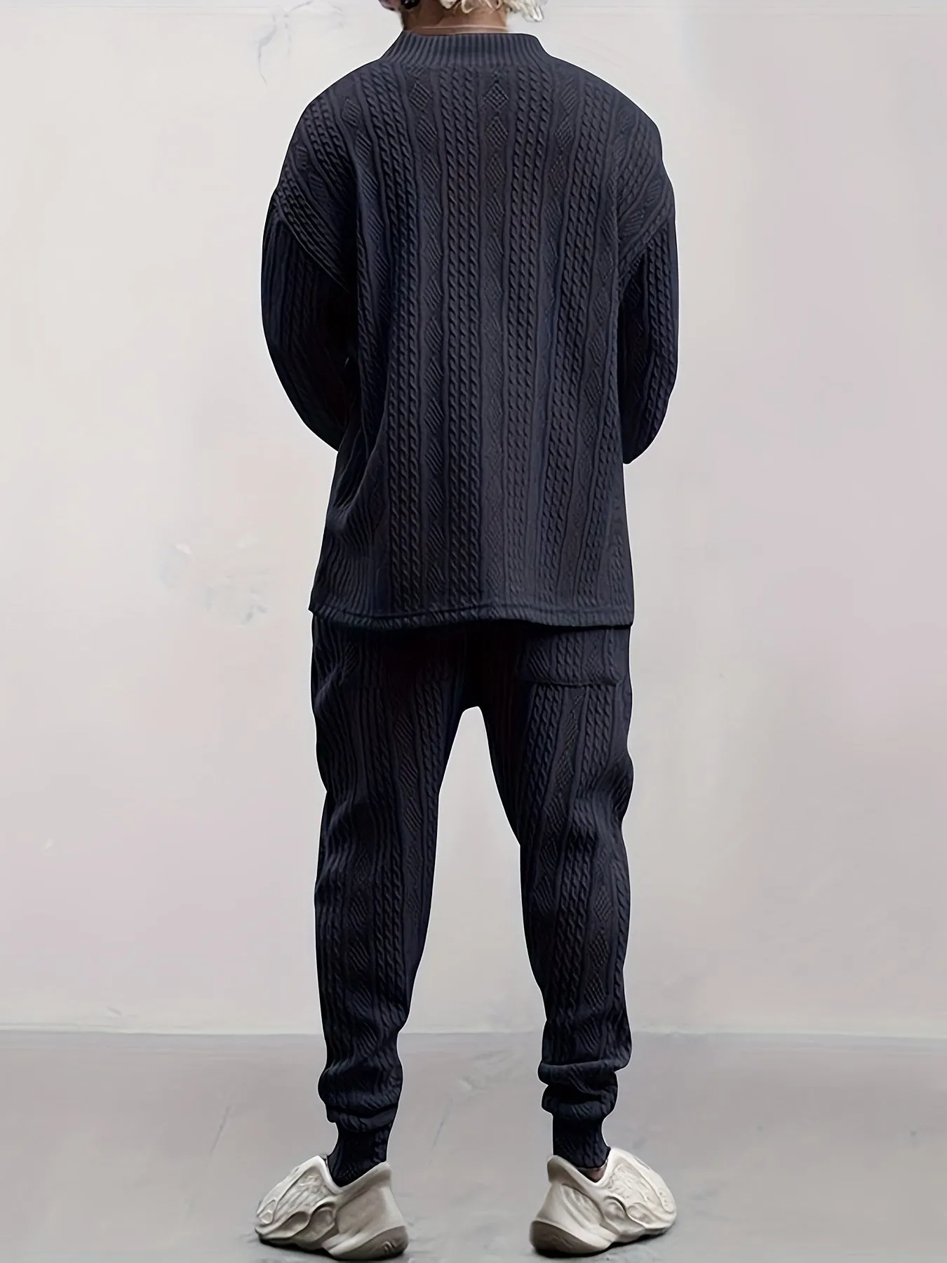 Men's Knitted 2Pcs Casual Outfit Set - V Neck Sweater & Drawstring Joggers