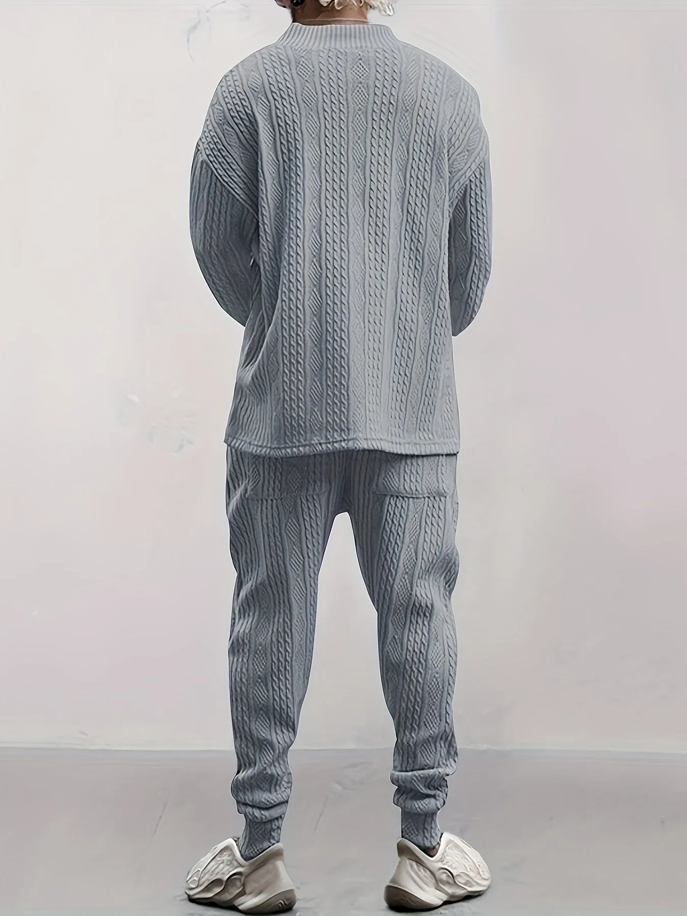 Men's Knitted 2Pcs Casual Outfit Set - V Neck Sweater & Drawstring Joggers