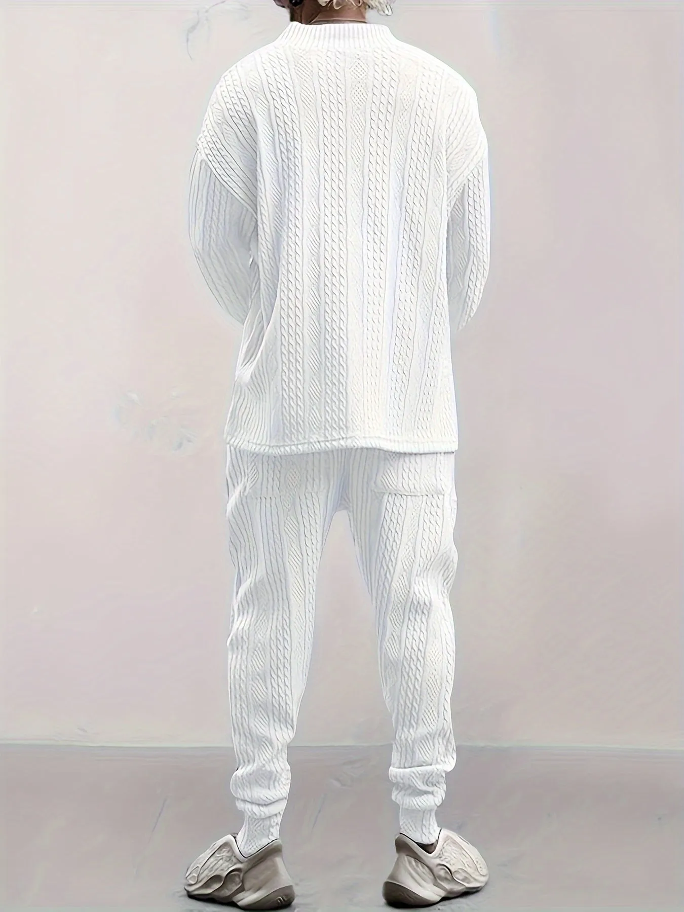 Men's Knitted 2Pcs Casual Outfit Set - V Neck Sweater & Drawstring Joggers