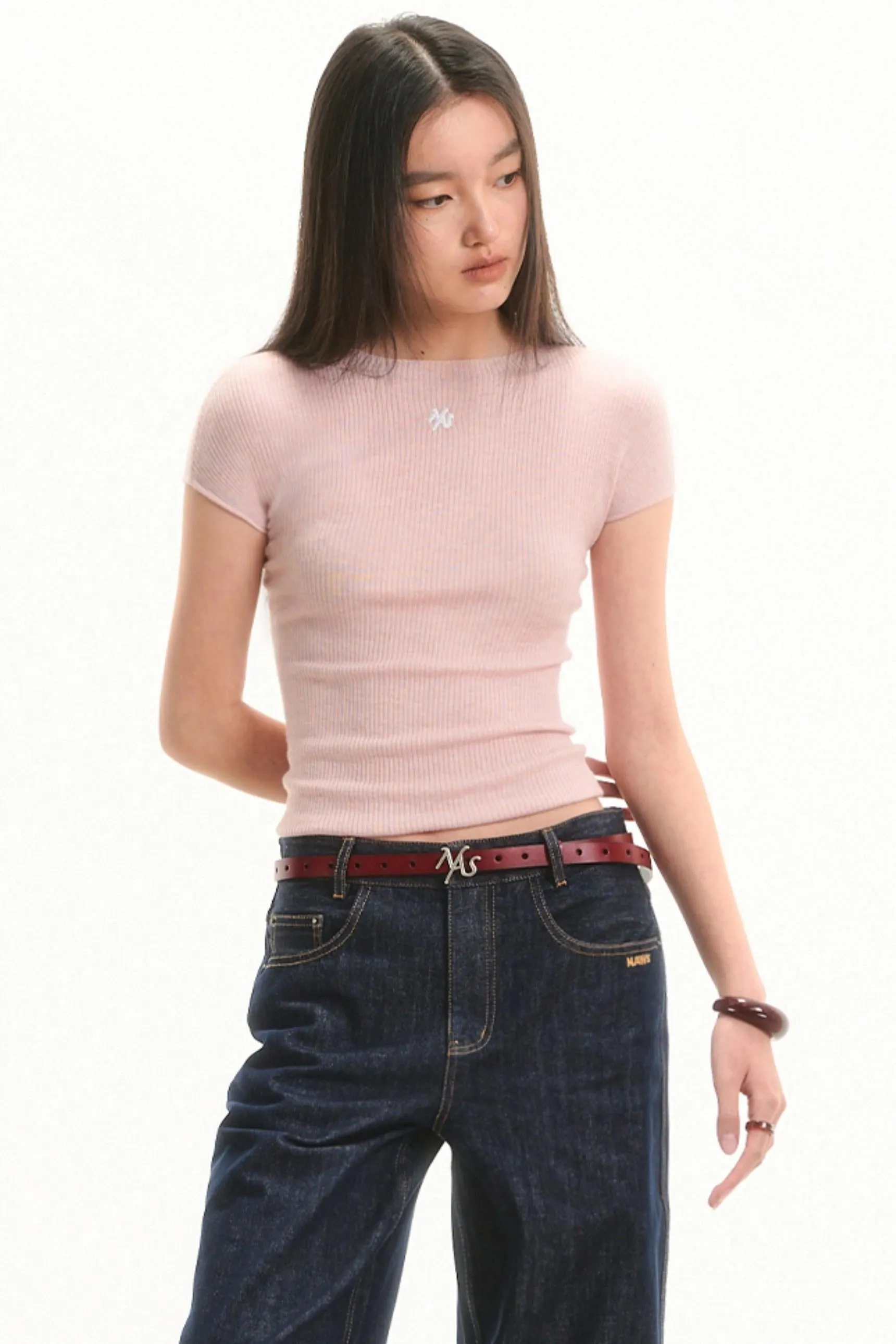 Merino Wool Peplum Knit T-shirt