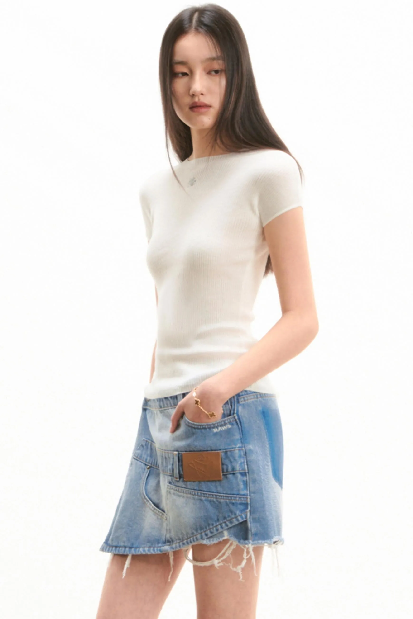 Merino Wool Peplum Knit T-shirt