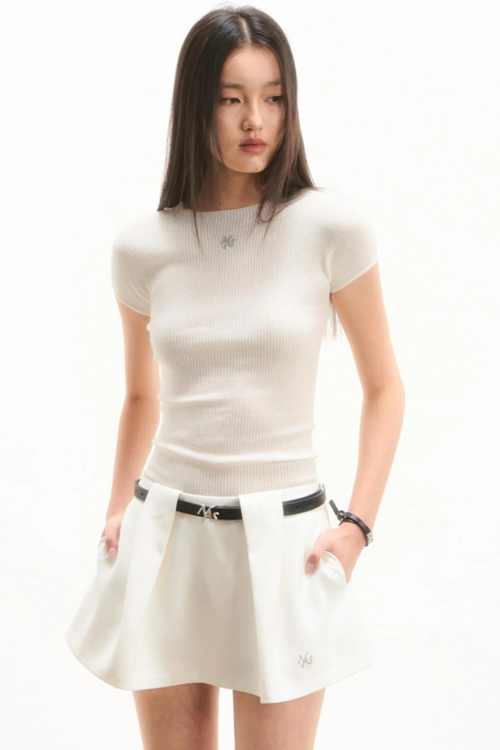 Merino Wool Peplum Knit T-shirt