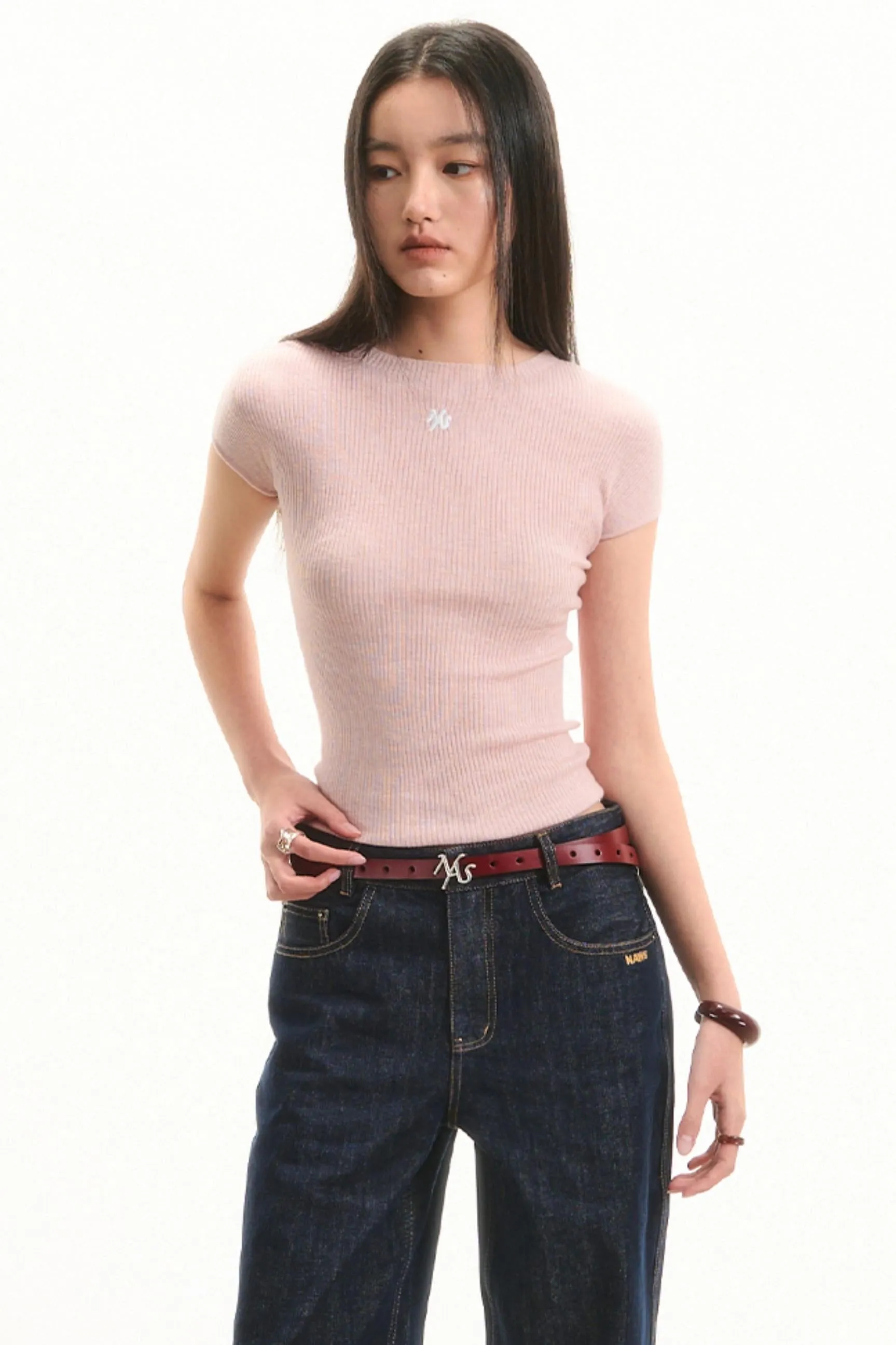 Merino Wool Peplum Knit T-shirt