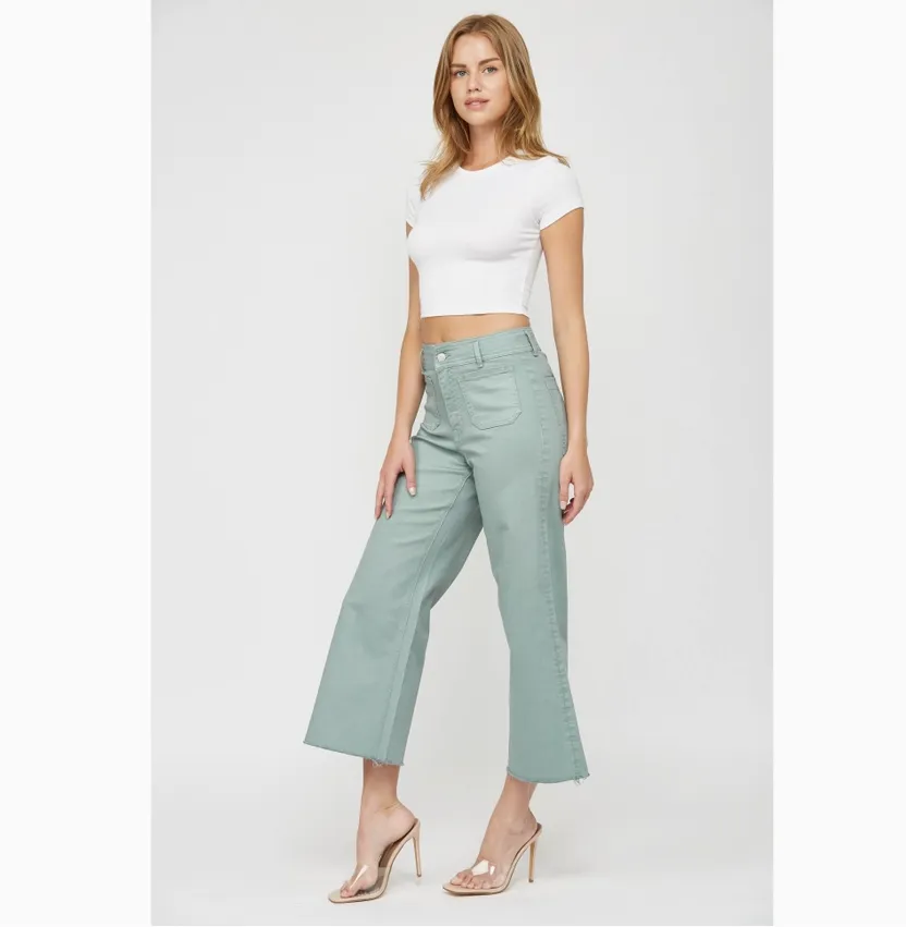 Mica Mint Green Cropped Wide Leg Pants