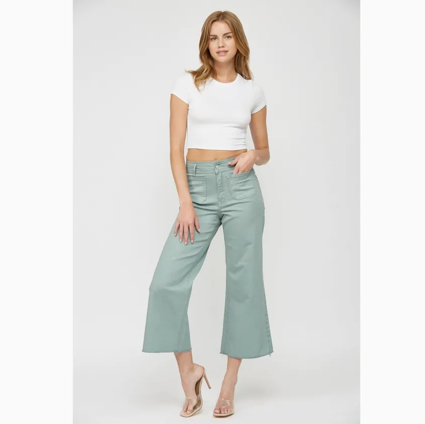Mica Mint Green Cropped Wide Leg Pants