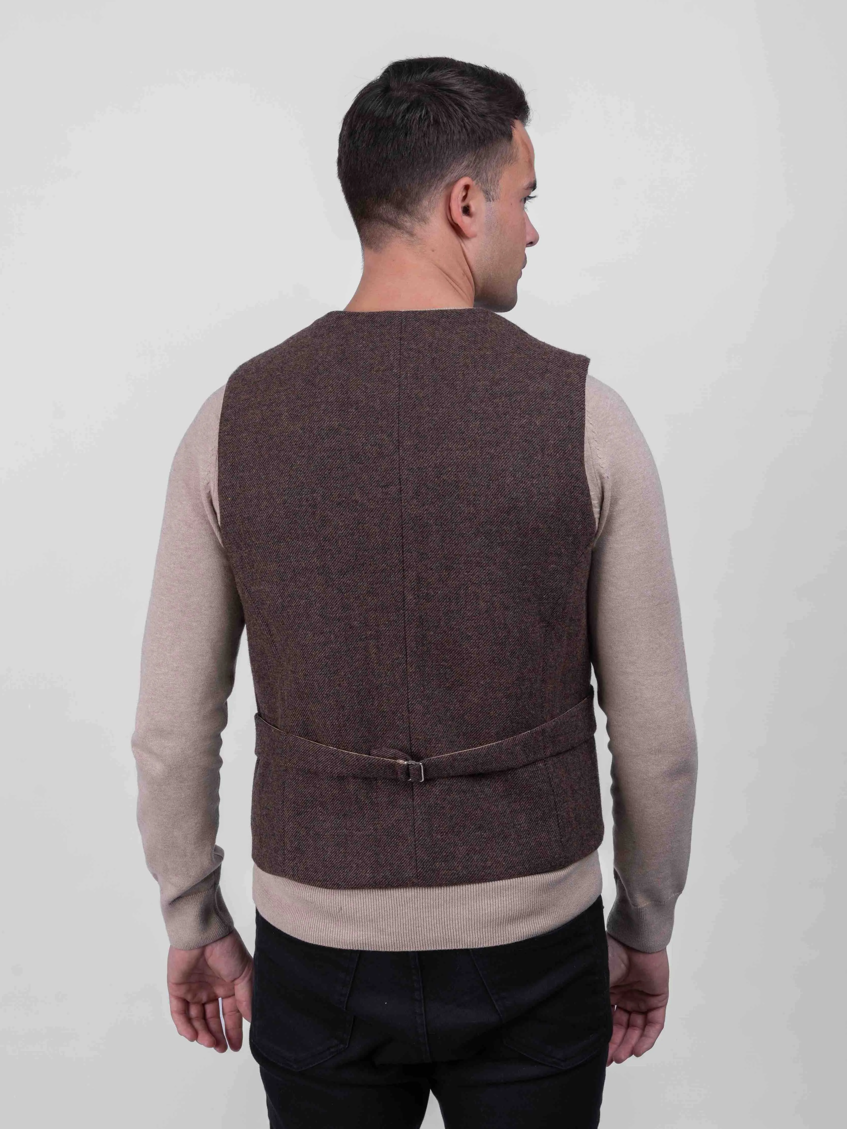 Mid Brown Tweed Waistcoat & Vest
