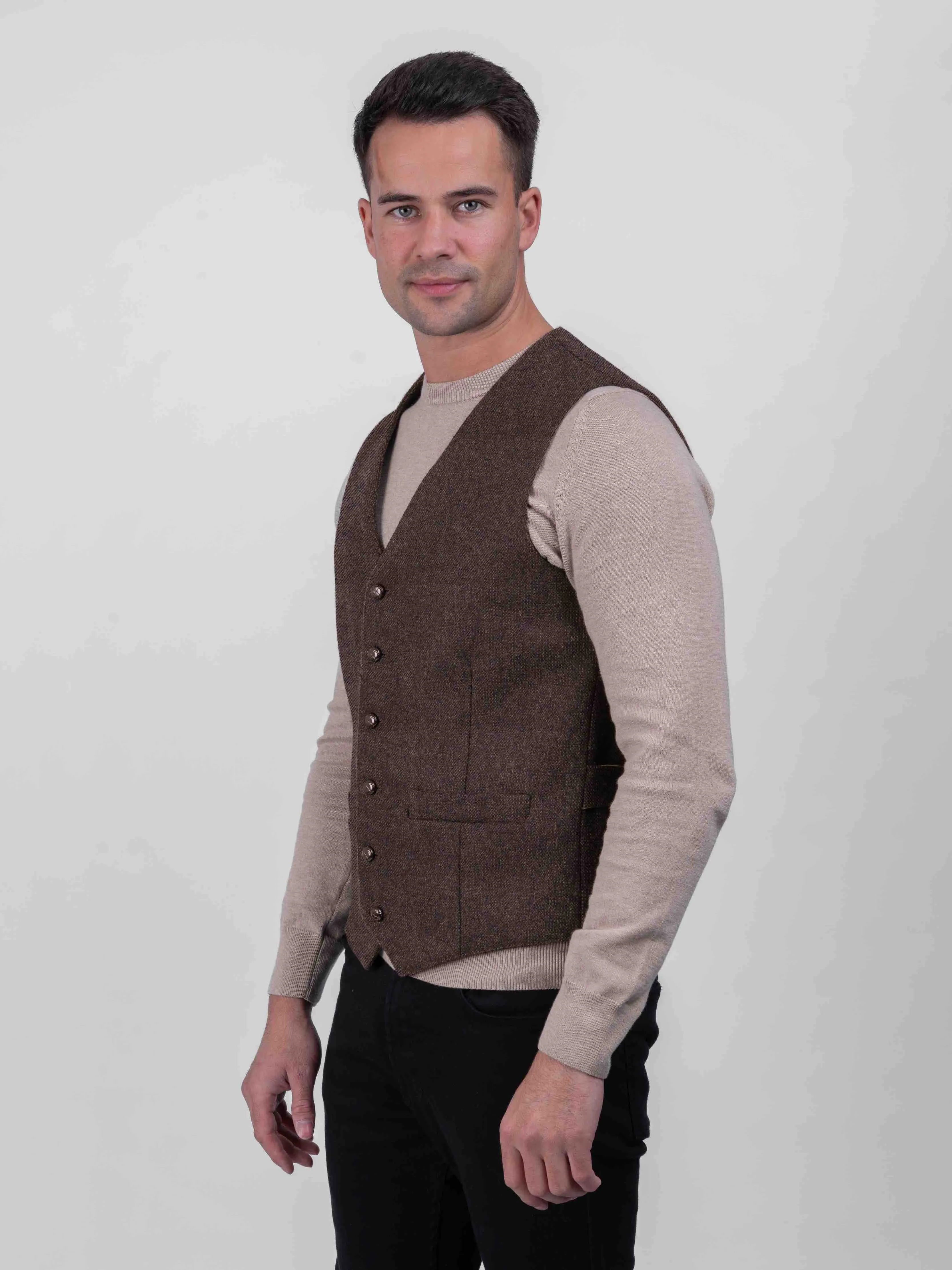 Mid Brown Tweed Waistcoat & Vest