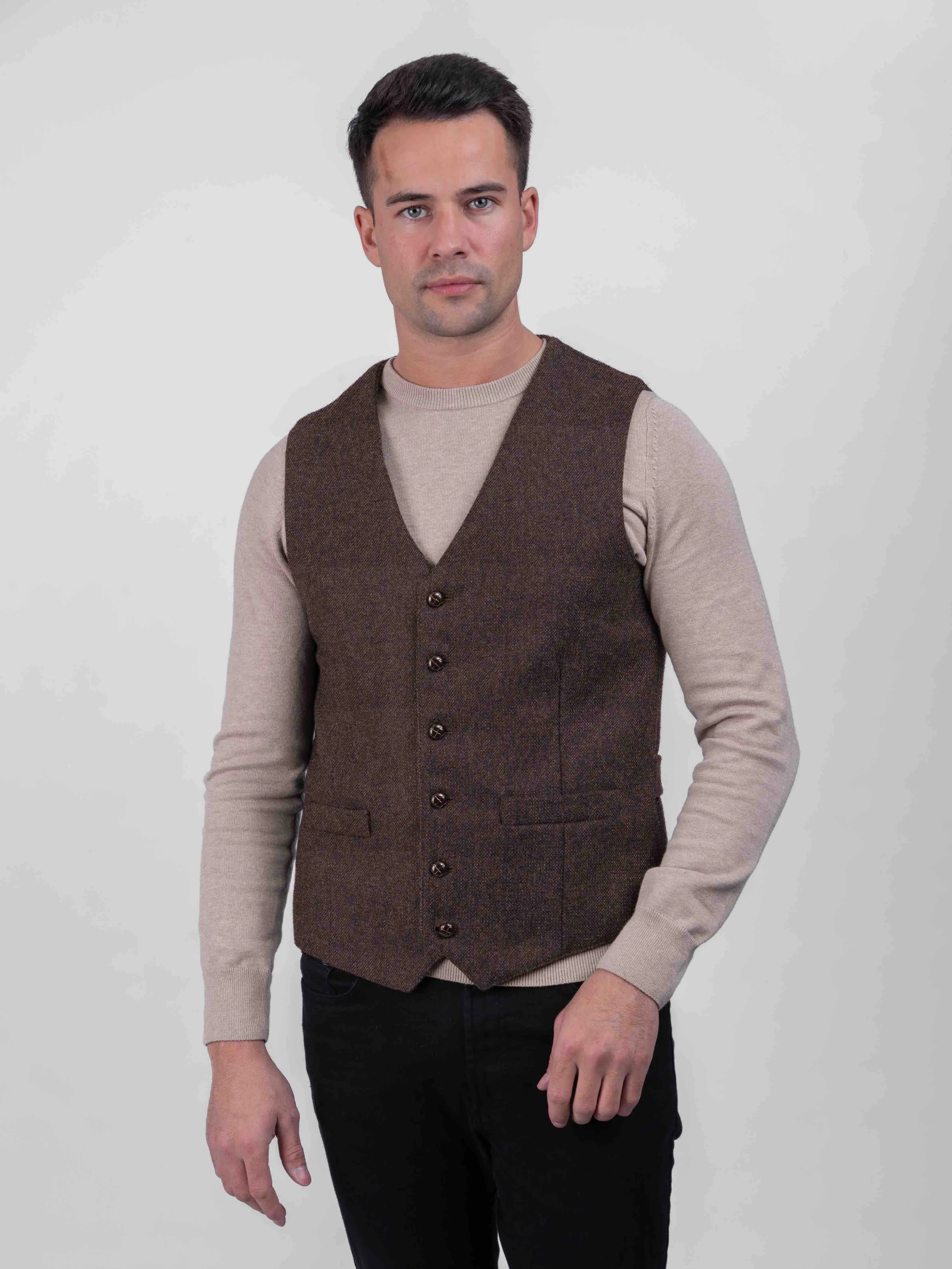 Mid Brown Tweed Waistcoat & Vest