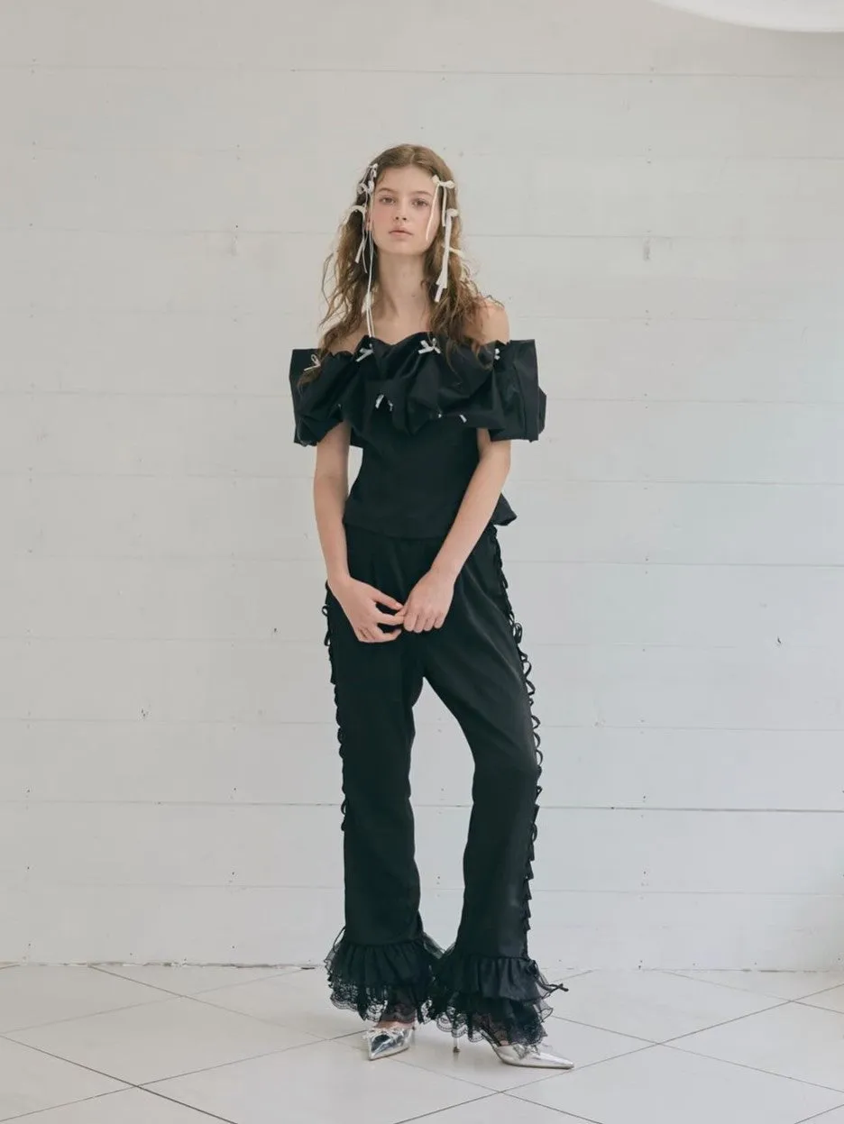 Mini Ribbon Off-shoulder Volume Tops