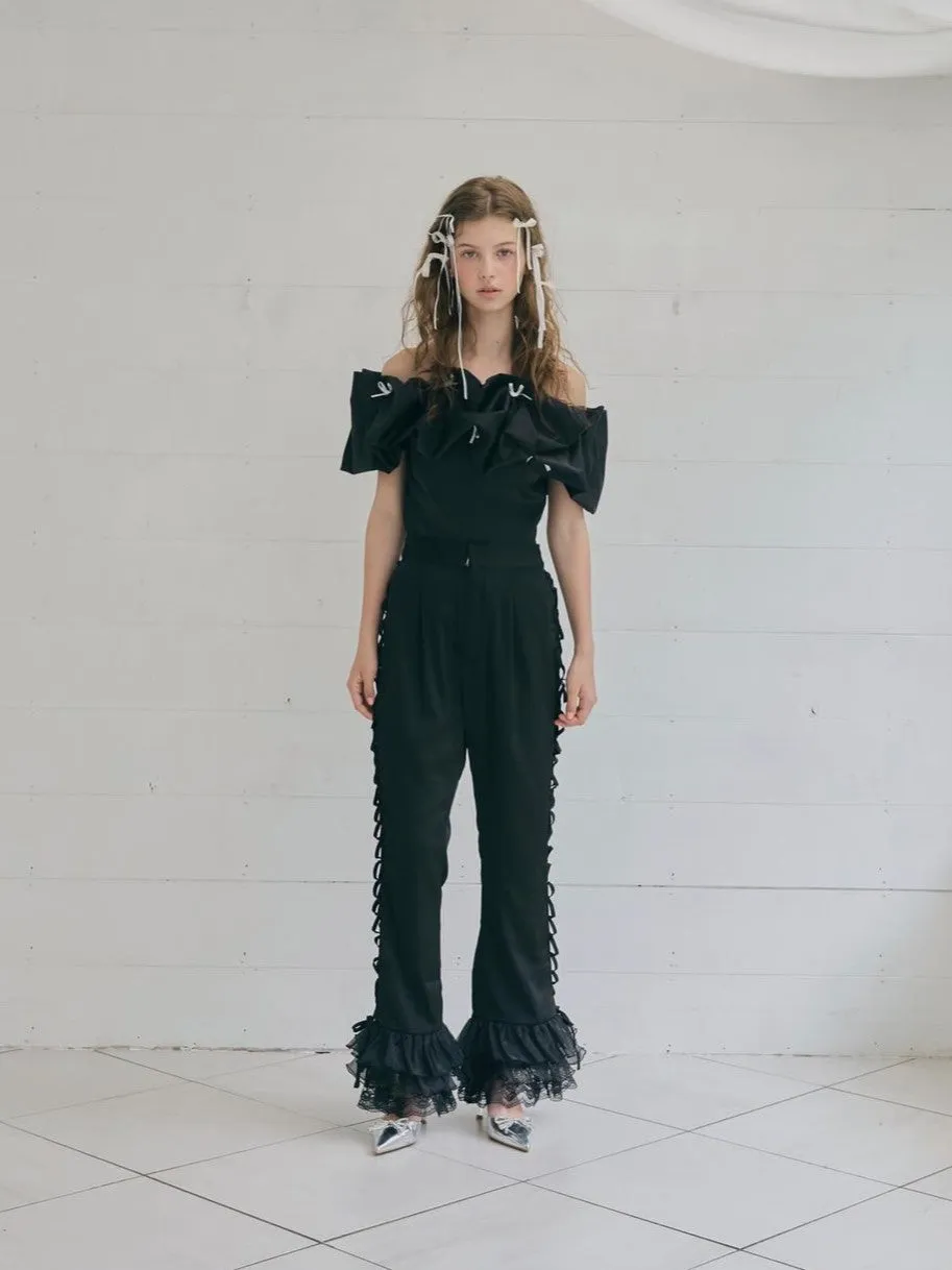 Mini Ribbon Off-shoulder Volume Tops