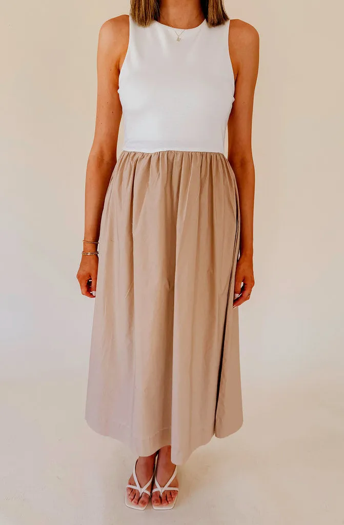 MIXED MEDIA MIDI DRESS