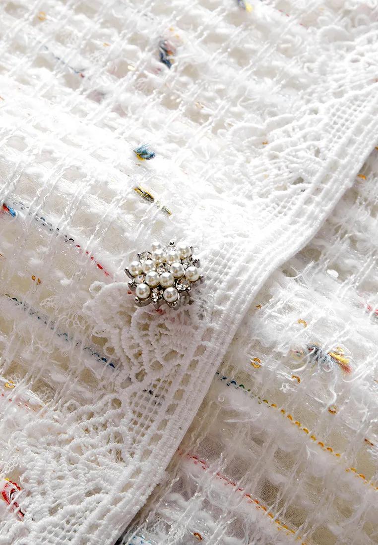 Mixed-tweed Hollow-carved Lace-detail Pocket Jacket