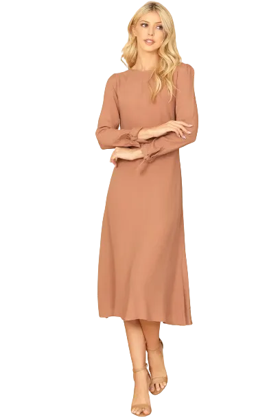 Mocha Cuff Tie Long Sleeve Solid Midi Dress - Pack of 5