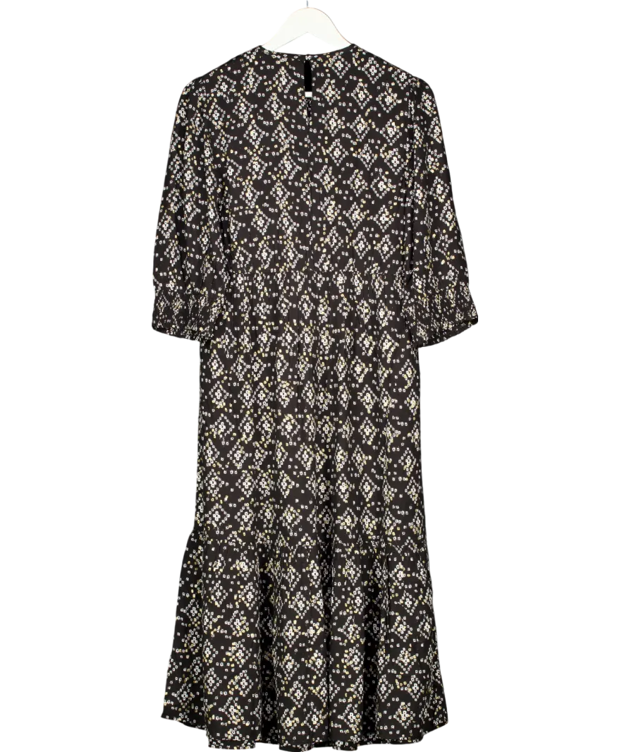 Monsoon Black Geometric Print ¾ Sleeve Shirred Dress in LENZING ECOVERO UK 10