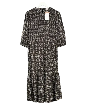 Monsoon Black Geometric Print ¾ Sleeve Shirred Dress in LENZING ECOVERO UK 10