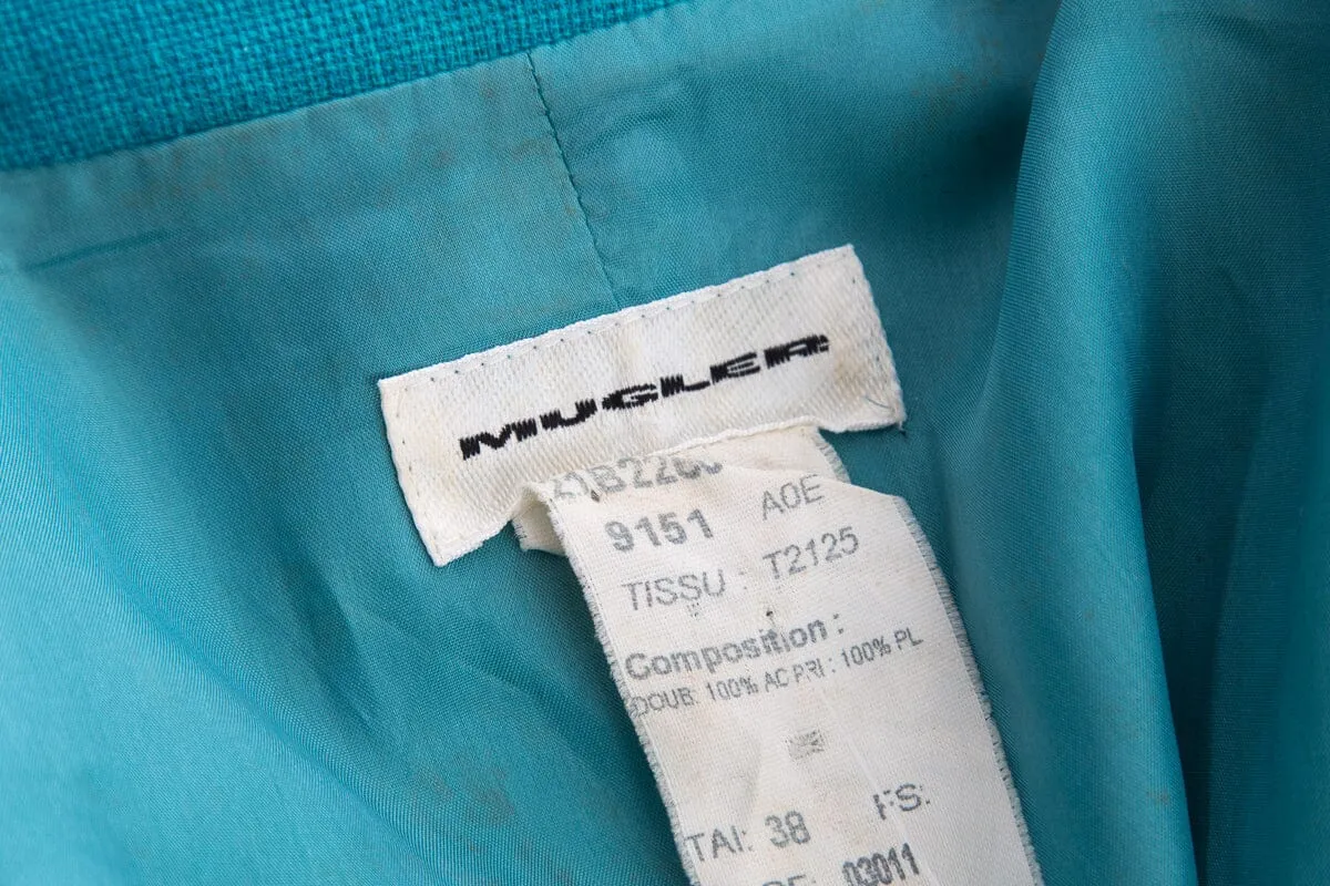 Mugler Teal Long Wrap Jacket SZ 38