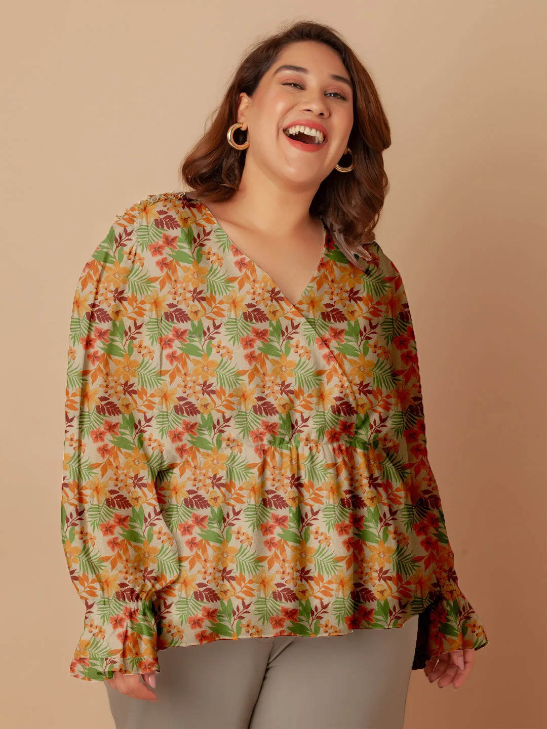Multi-Colored Floral Print Peplum Top