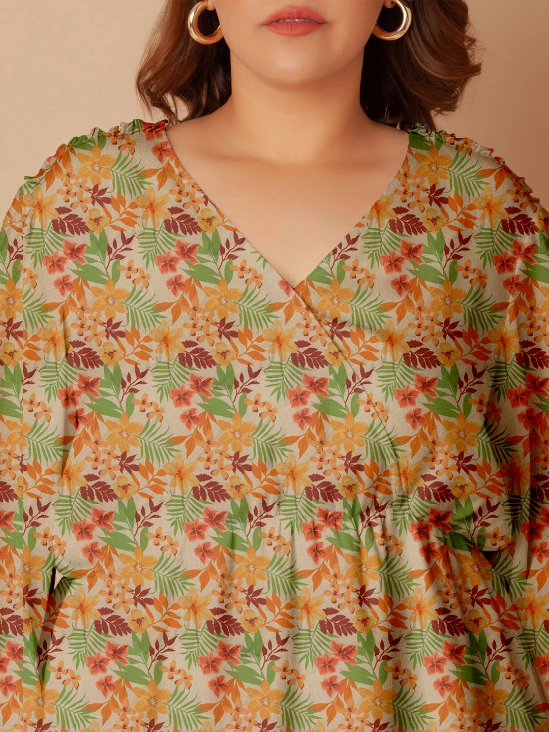 Multi-Colored Floral Print Peplum Top
