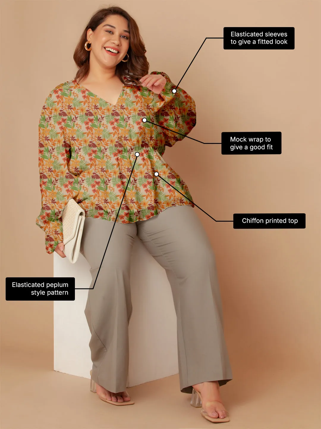 Multi-Colored Floral Print Peplum Top