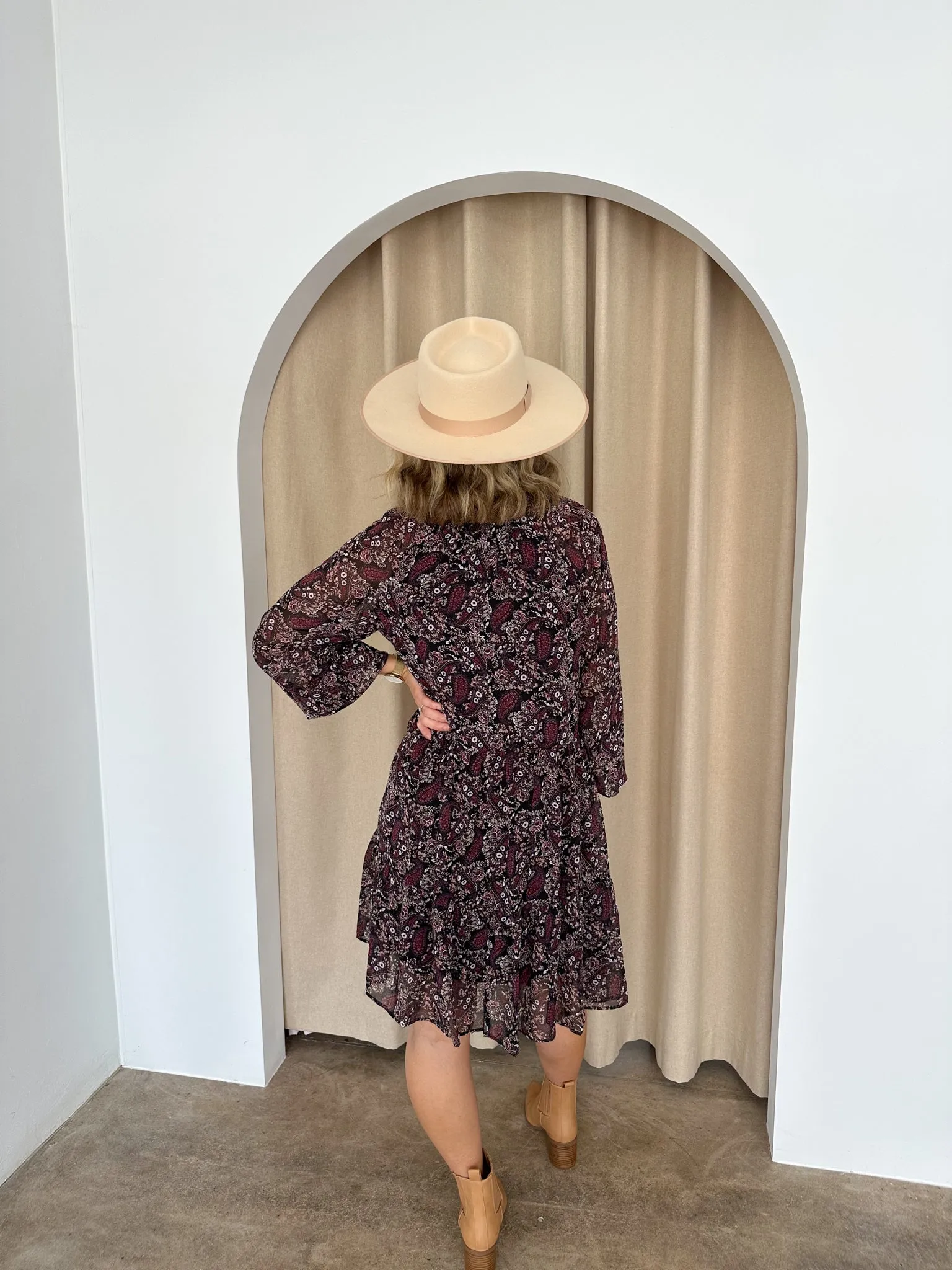 Murphy Dress- Black/Purple Paisley