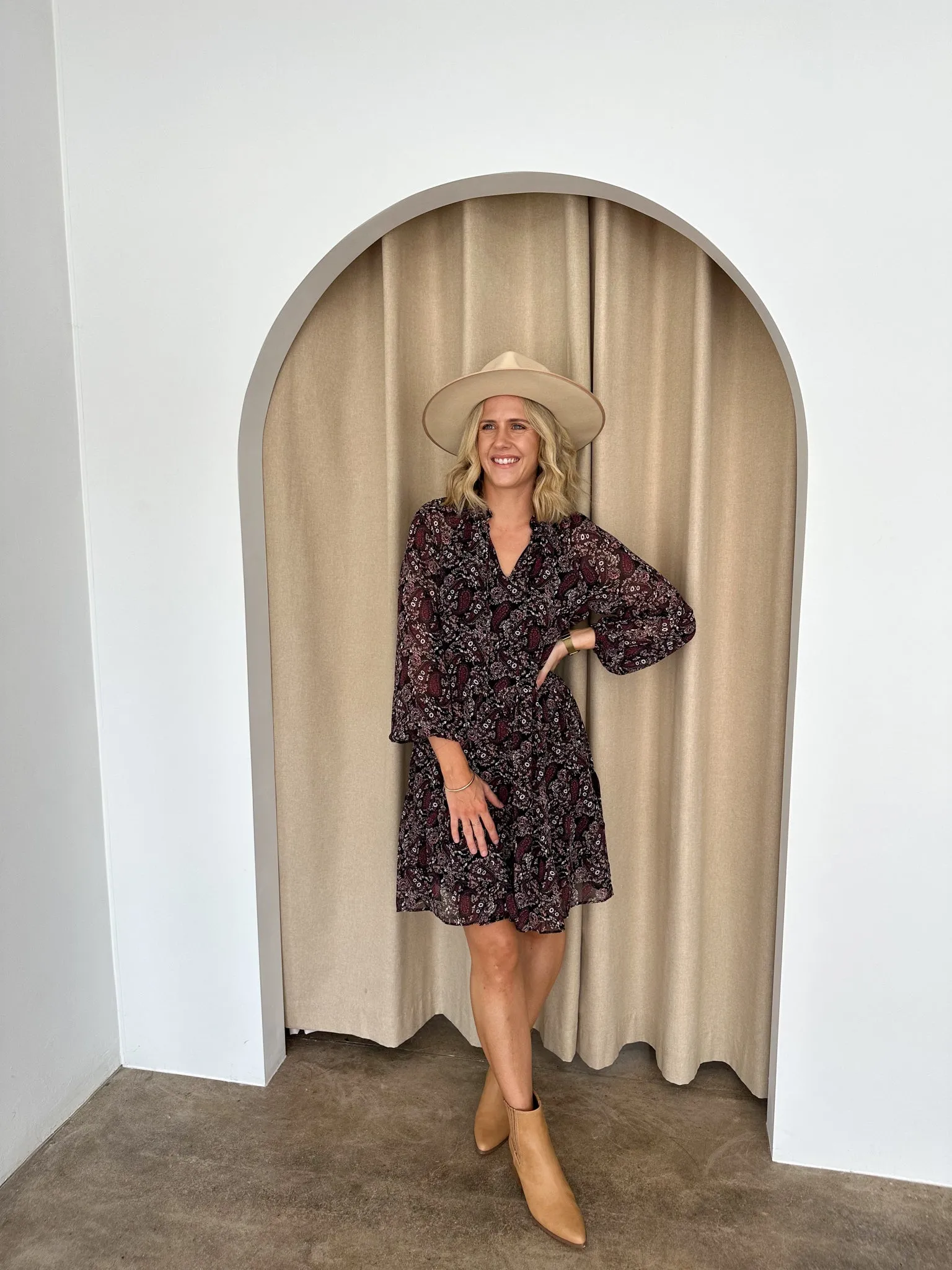 Murphy Dress- Black/Purple Paisley