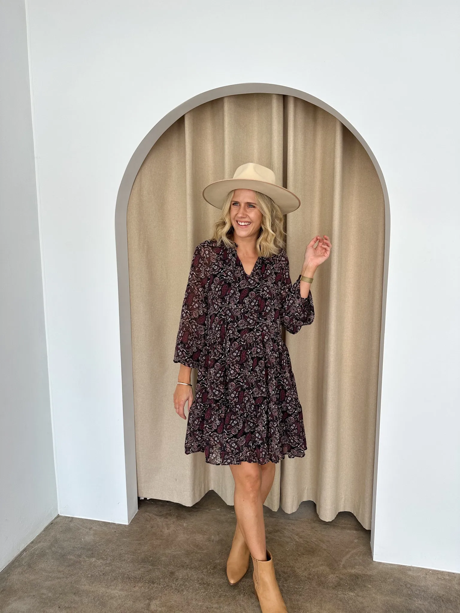 Murphy Dress- Black/Purple Paisley