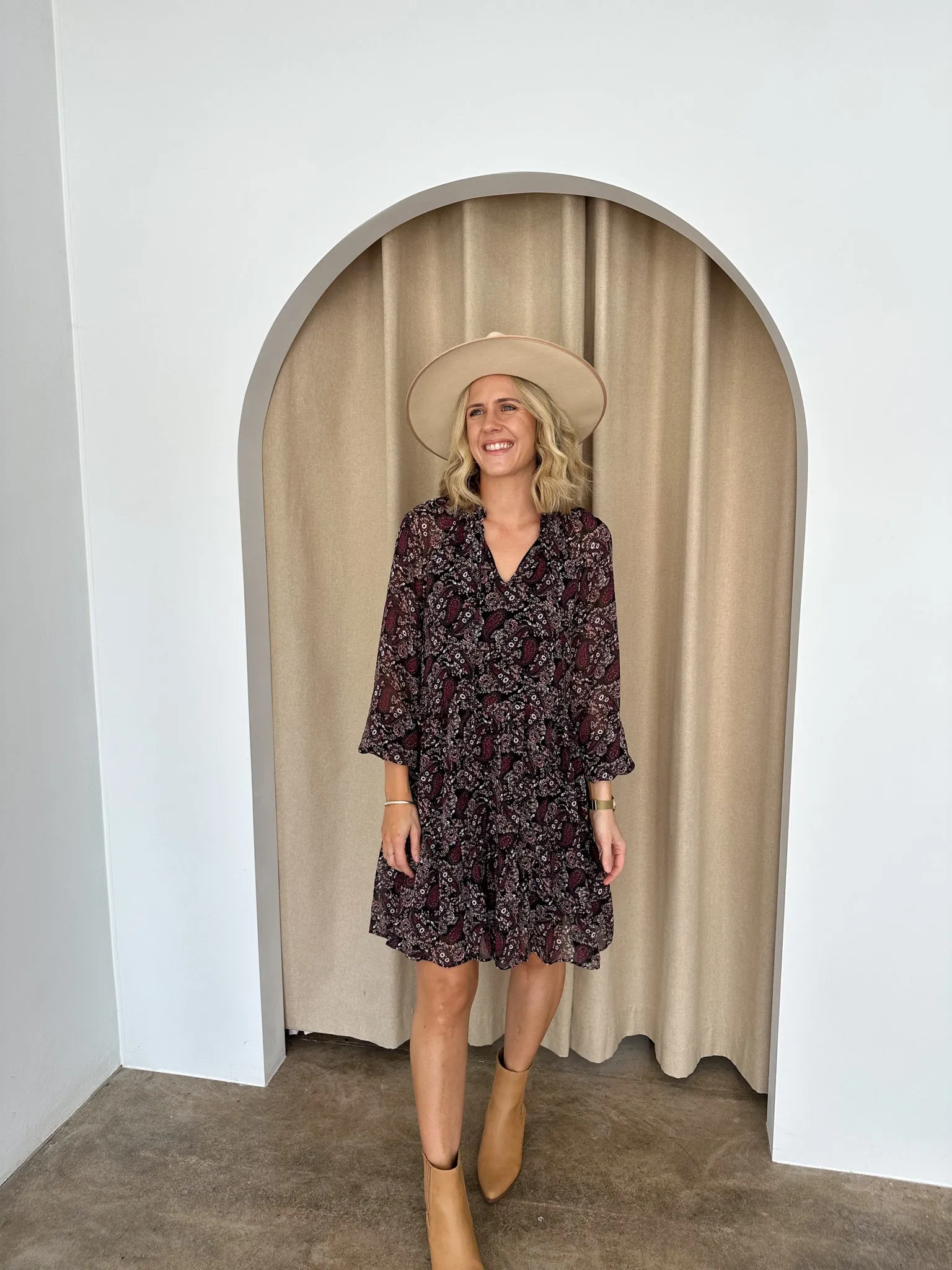 Murphy Dress- Black/Purple Paisley
