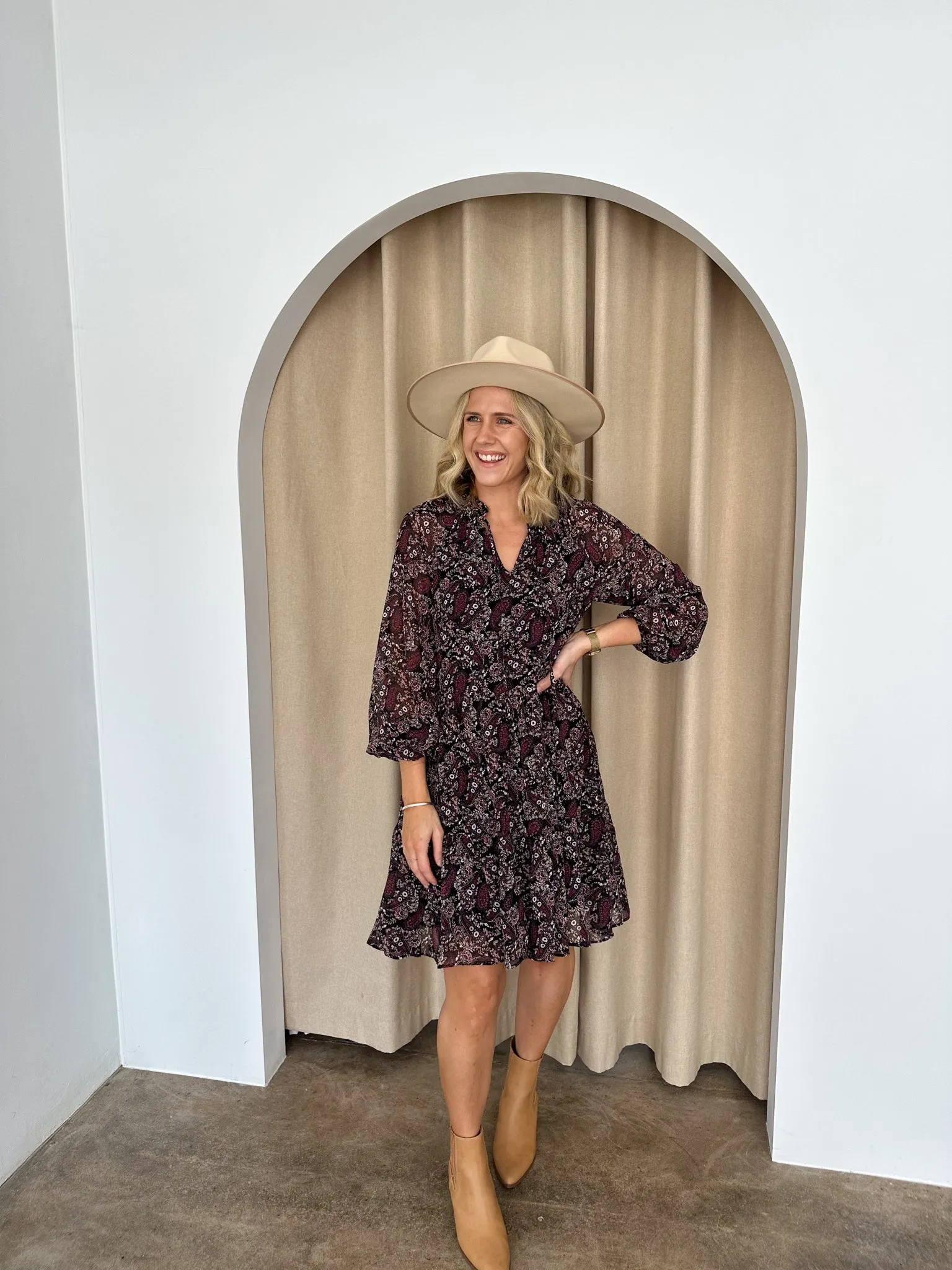Murphy Dress- Black/Purple Paisley