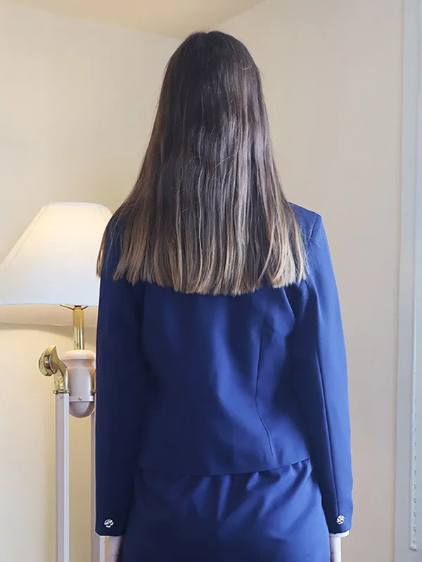 Navy Blue Solid Fitted Blazer