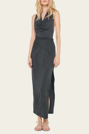 Neeta Tie Front Side Slit Gown in Dark Grey