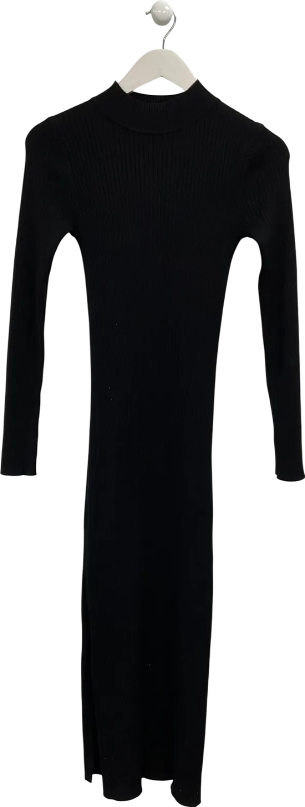New Look Black Rib Knit High Neck Midi Dress UK 8