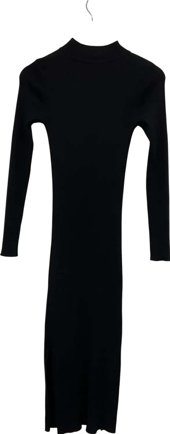 New Look Black Rib Knit High Neck Midi Dress UK 8