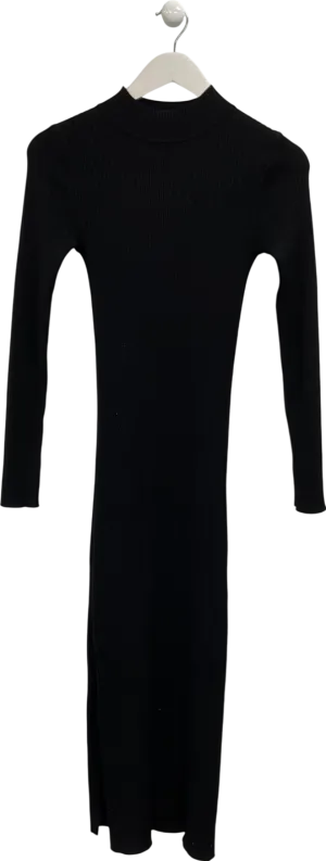New Look Black Rib Knit High Neck Midi Dress UK 8
