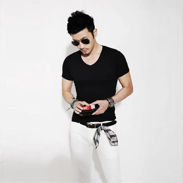 New Spring Summer Fashion Men T Shirt Slim Fit Cotton V Neck Man Short Sleeve Tops Shirt Casual T-Shirt Tops hot male blusas