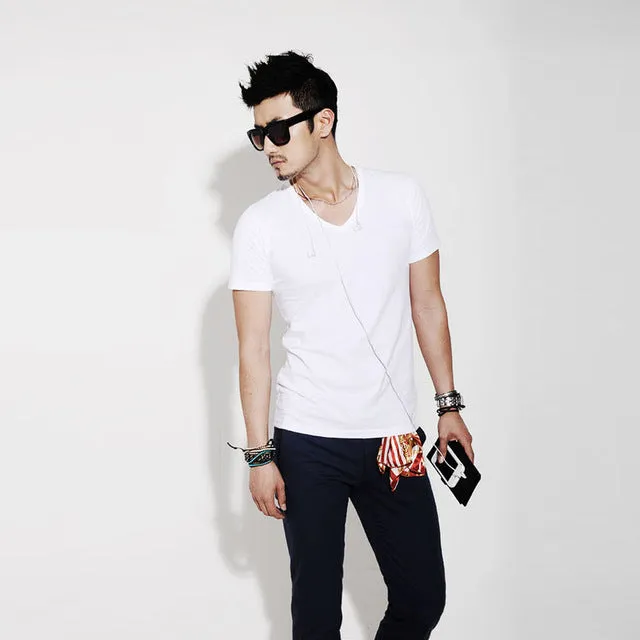 New Spring Summer Fashion Men T Shirt Slim Fit Cotton V Neck Man Short Sleeve Tops Shirt Casual T-Shirt Tops hot male blusas