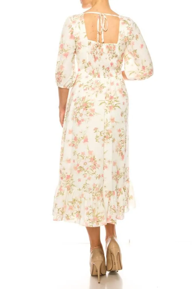 New Yorker's Apparels Three Quarter Sleeve Floral Midi Dress. Fall Clearance!