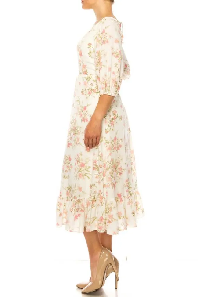 New Yorker's Apparels Three Quarter Sleeve Floral Midi Dress. Fall Clearance!