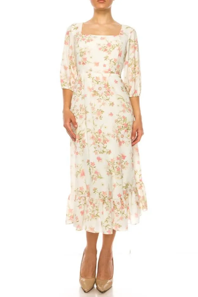 New Yorker's Apparels Three Quarter Sleeve Floral Midi Dress. Fall Clearance!
